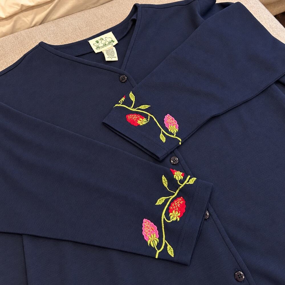 The Quacker Factory Embroidered Floral Button Front Sweatshirt Cardigan 2X